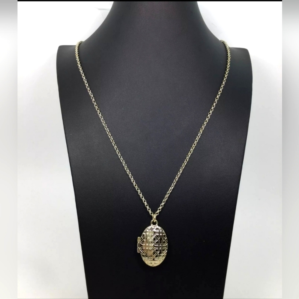 Ann Taylor Oval Locket Pendant Long Chain Necklace NWT